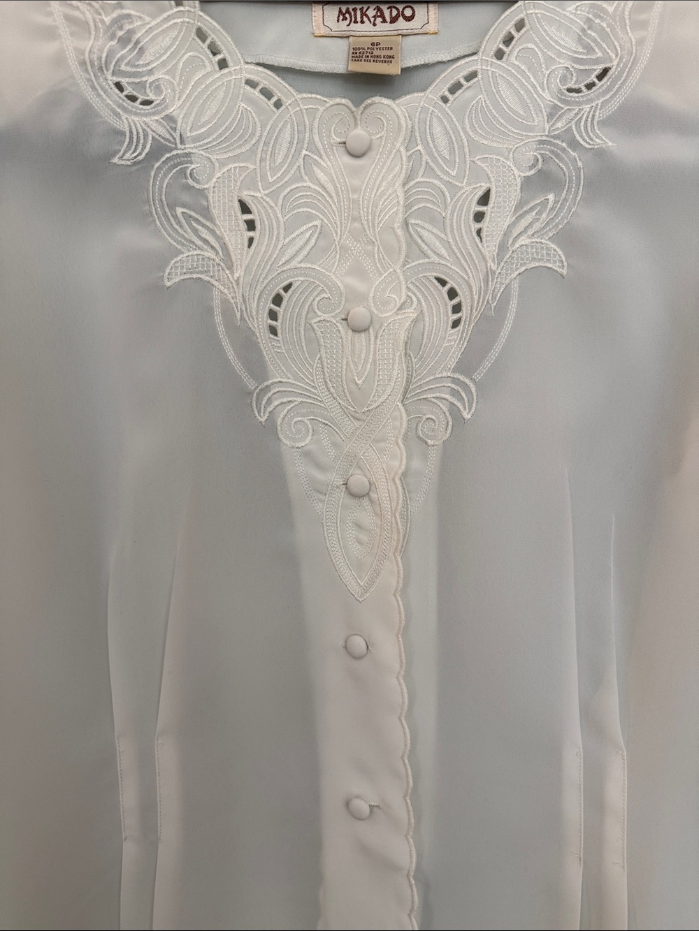 Vintage Mikado White Embroidered Blouse 6P Cutwork Lace Boho Cottagecore Top